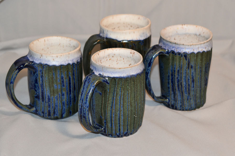 Four Ceramic Mugs With Handle, Ceramics By Linda