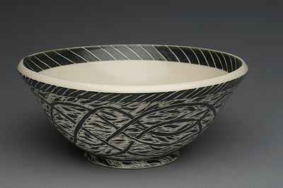 Beautiful Black And White Ceramic Bowl, Original Artwork By Linda