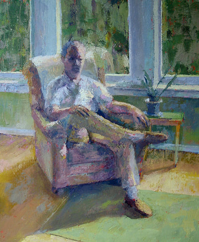 Old Man Sitting In His Chair, Original Artwork By Linda Staiger