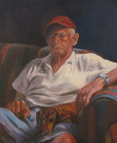 Old Man With His Dog, Pet Dog, Oil Painting 