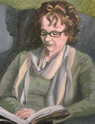 Woman With Glasses, Book Reading, Oil Painting 