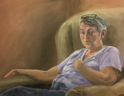 Lady Sitting In sofa Chair, Artwork By Linda Staiger